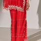 GEOMETRIC FLORAL CUTWORK SLIT PANTS RED