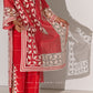 GEOMETRIC FLORAL CUTWORK SLIT PANTS RED