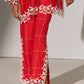 GEOMETRIC FLORAL CUTWORK SLIT PANTS RED
