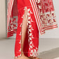 GEOMETRIC FLORAL CUTWORK SLIT PANTS RED