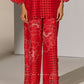 GEOMETRIC FLORAL APPLIQUE' PANTS RED