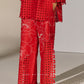 GEOMETRIC FLORAL APPLIQUE' PANTS RED