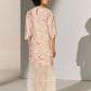 CINCHED WAIST DRESS WITH GEOMETRIC FLORAL CUTWORK