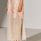 CINCHED WAIST DRESS WITH GEOMETRIC FLORAL CUTWORK