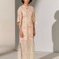 CINCHED WAIST DRESS WITH GEOMETRIC FLORAL CUTWORK