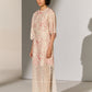 CINCHED WAIST DRESS WITH GEOMETRIC FLORAL CUTWORK