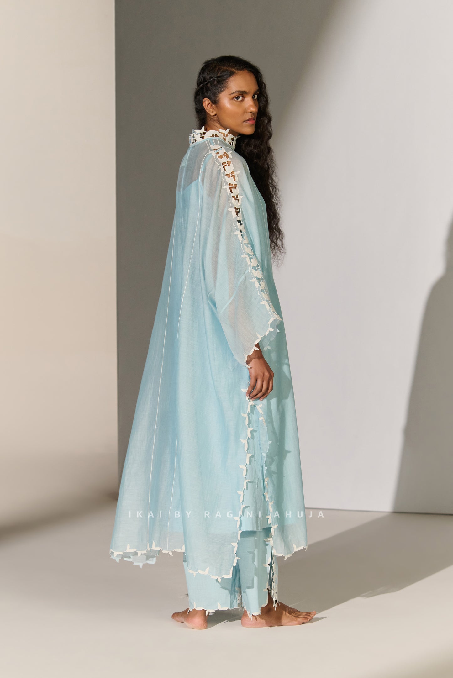 GEOMETRIC FLORAL CUTWORK KAFTAN