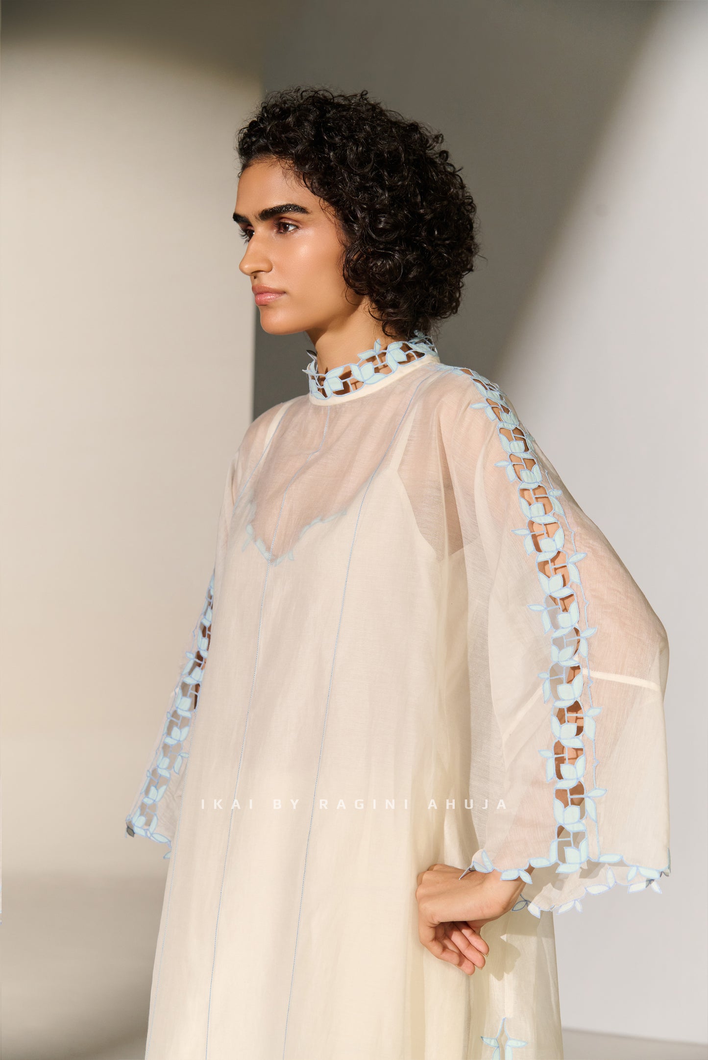 GEOMETRIC FLORAL CUTWORK KAFTAN