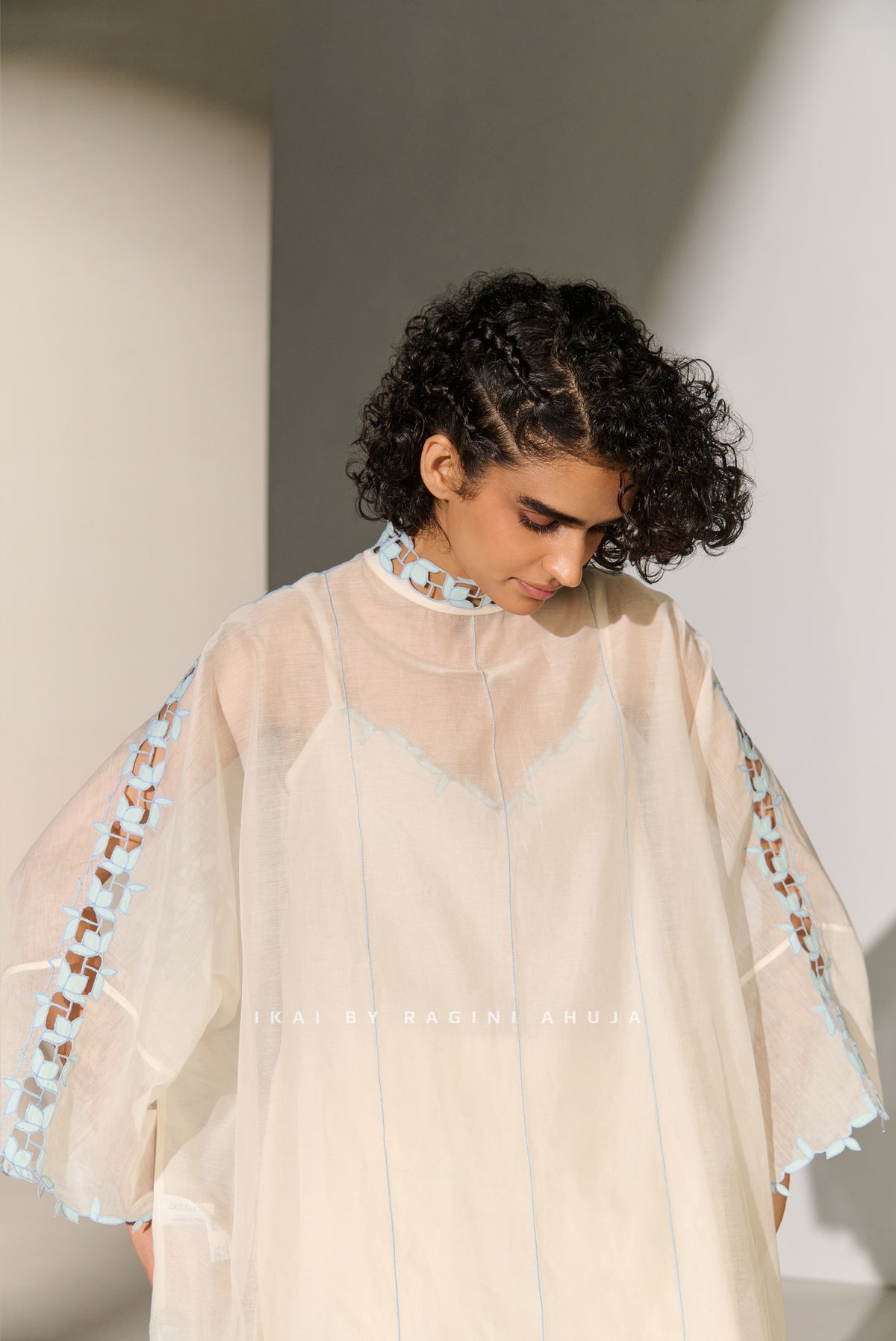GEOMETRIC FLORAL CUTWORK KAFTAN