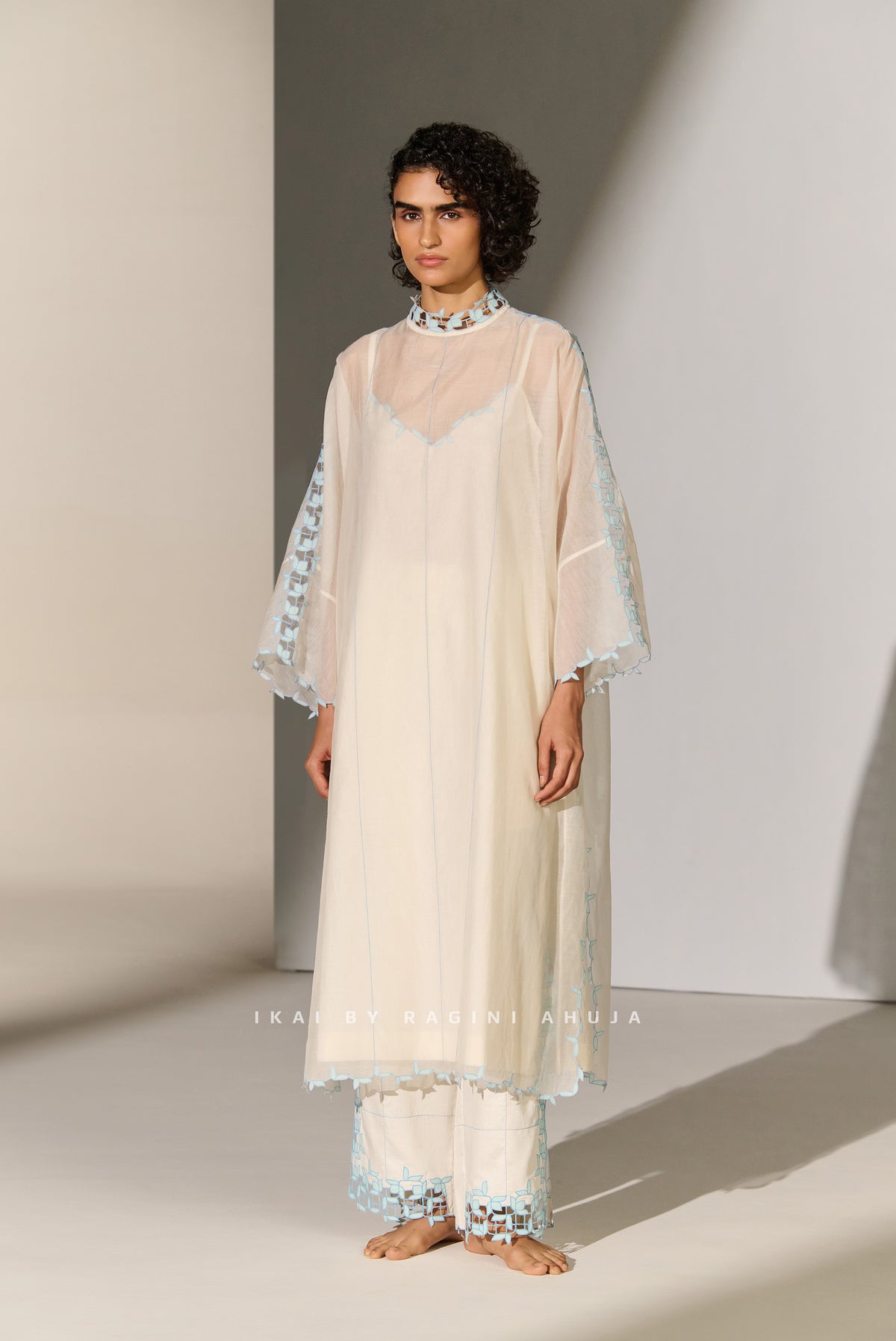 GEOMETRIC FLORAL CUTWORK KAFTAN