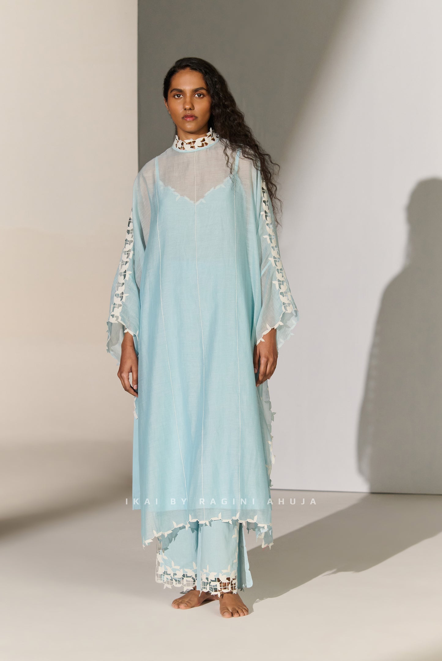 GEOMETRIC FLORAL CUTWORK KAFTAN