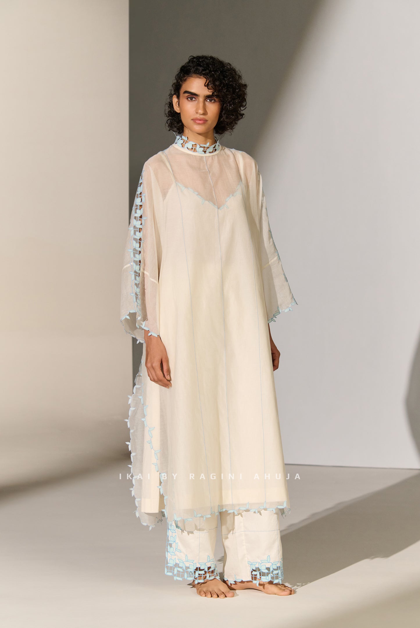 GEOMETRIC FLORAL CUTWORK KAFTAN