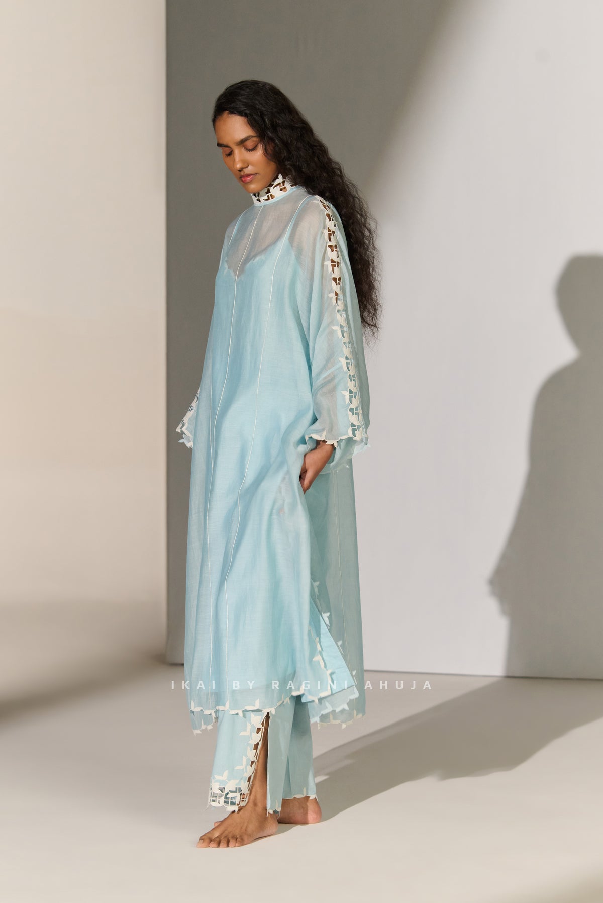 GEOMETRIC FLORAL CUTWORK KAFTAN