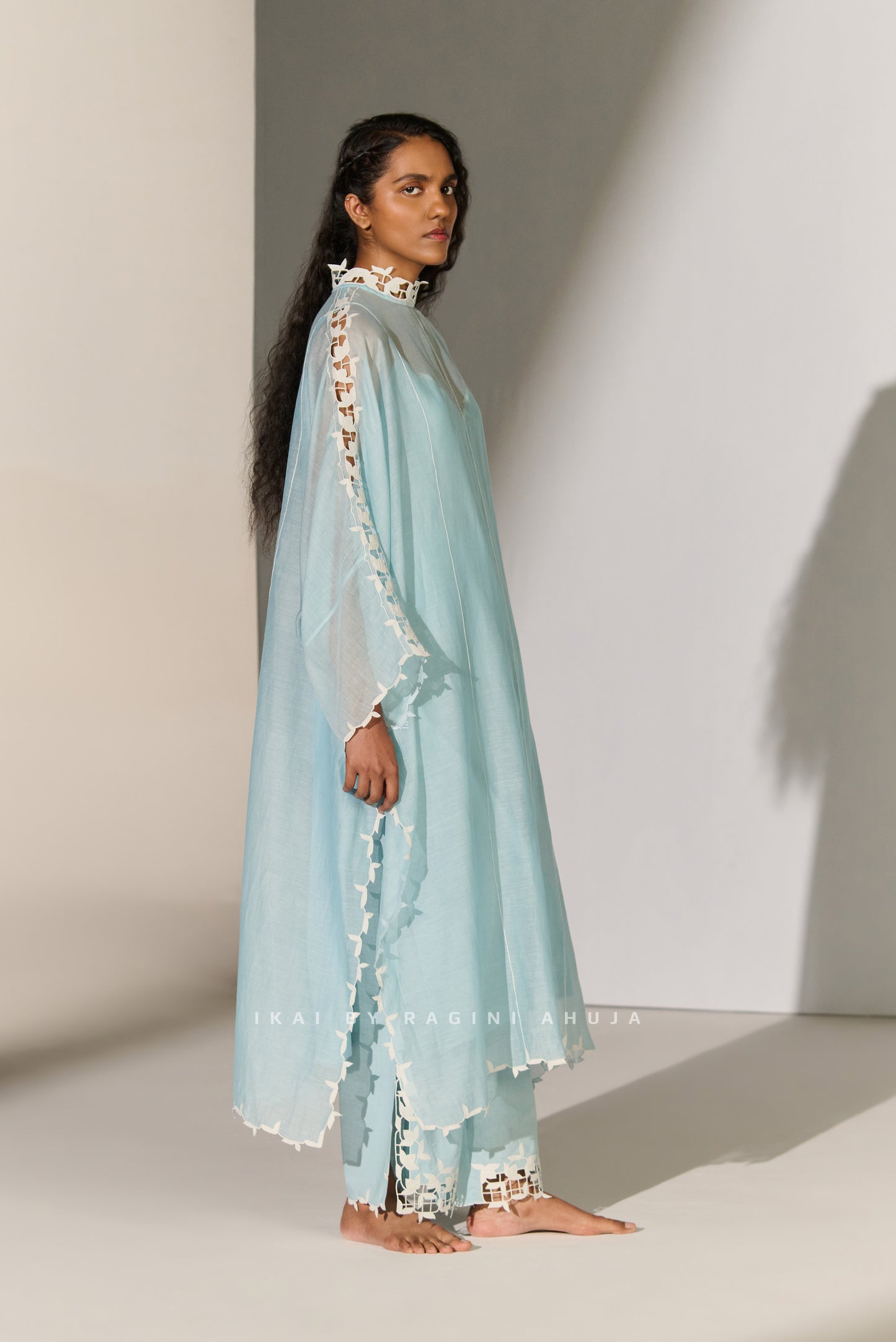 GEOMETRIC FLORAL CUTWORK KAFTAN