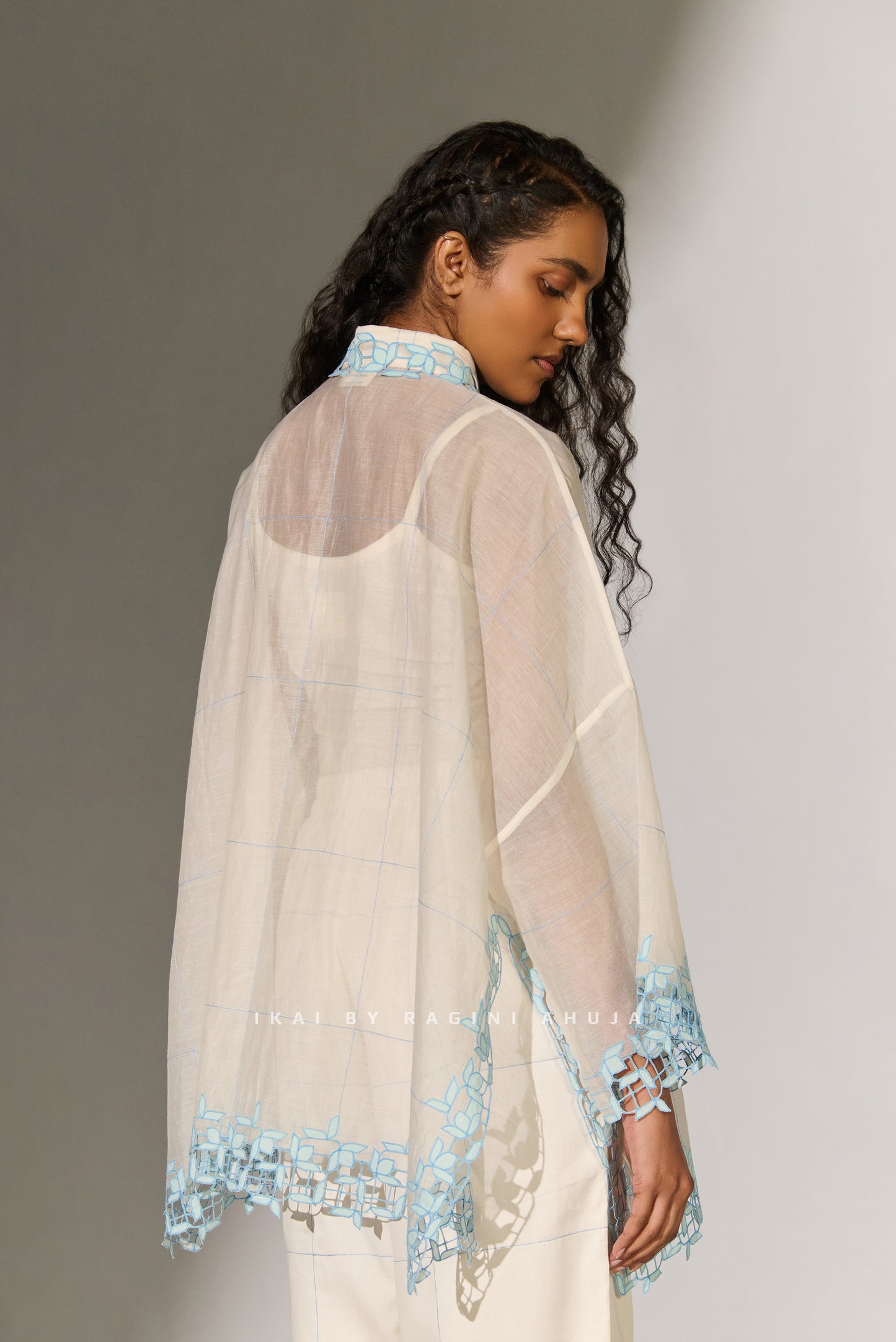 GEOMETRIC FLORAL CUTWORK KAFTAN SHIRT