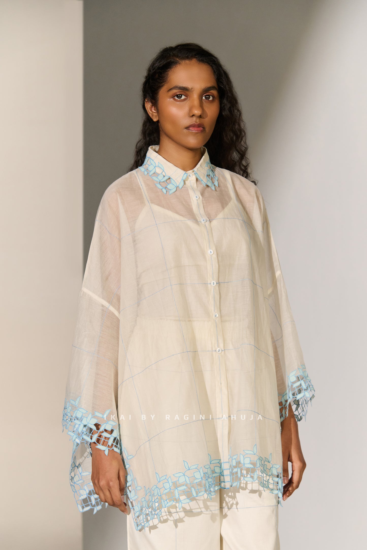 GEOMETRIC FLORAL CUTWORK KAFTAN SHIRT