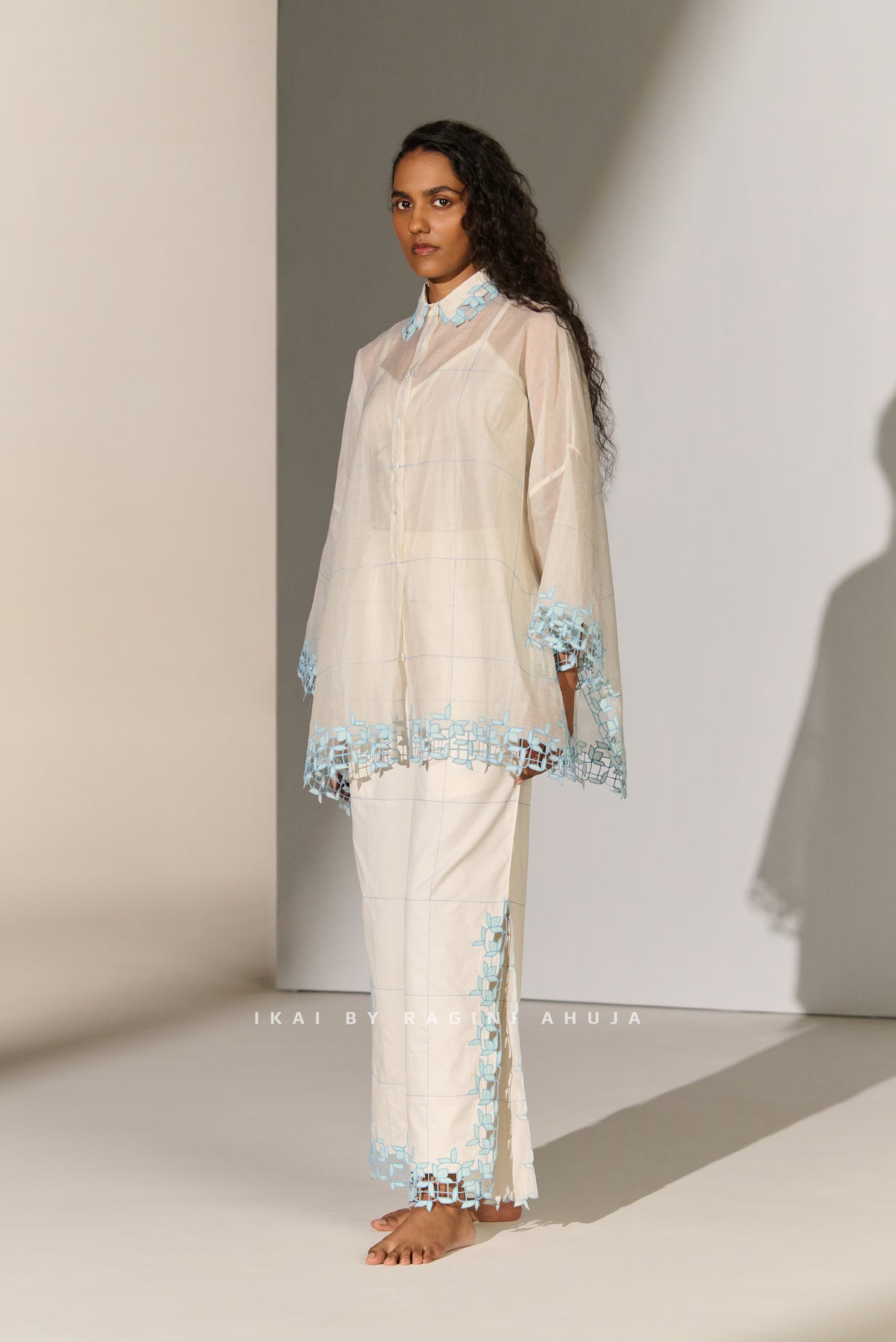 GEOMETRIC FLORAL CUTWORK KAFTAN SHIRT