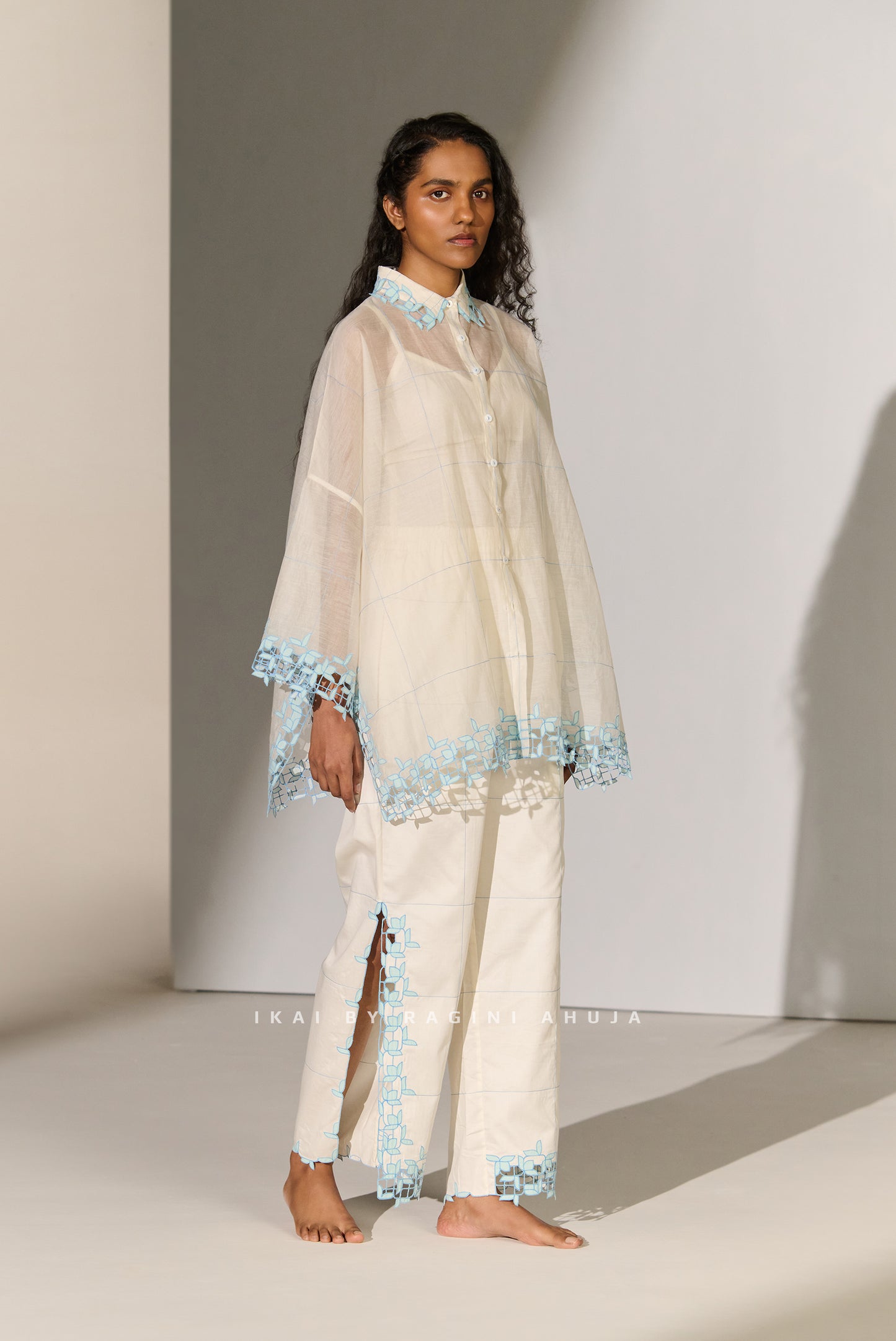GEOMETRIC FLORAL CUTWORK KAFTAN SHIRT