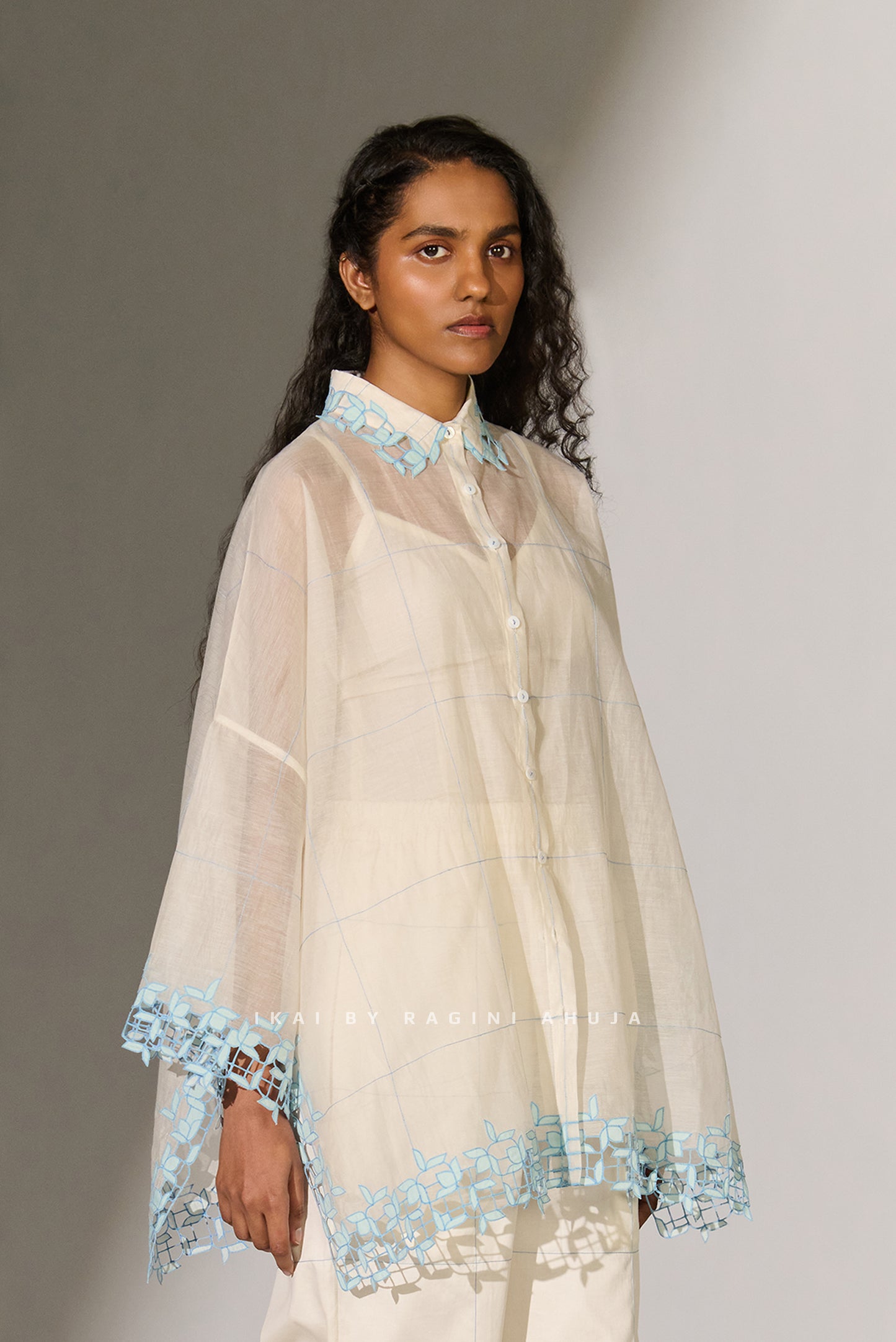 GEOMETRIC FLORAL CUTWORK KAFTAN SHIRT