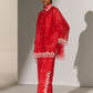 GEOMETRIC FLORAL CUTWORK KAFTAN SHIRT RED
