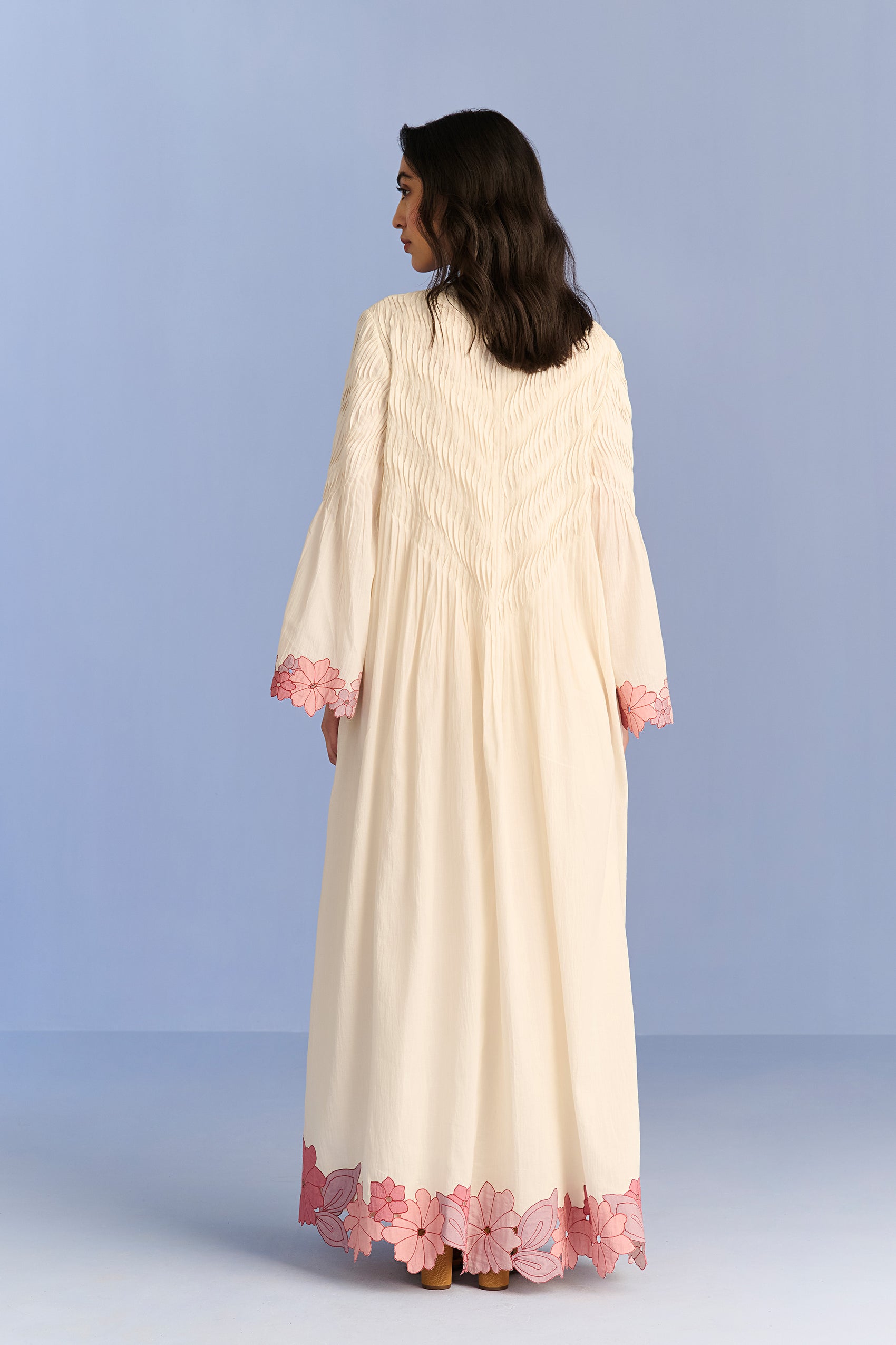 APPLIQUE' AND CUTWORK PLEATED DRESS