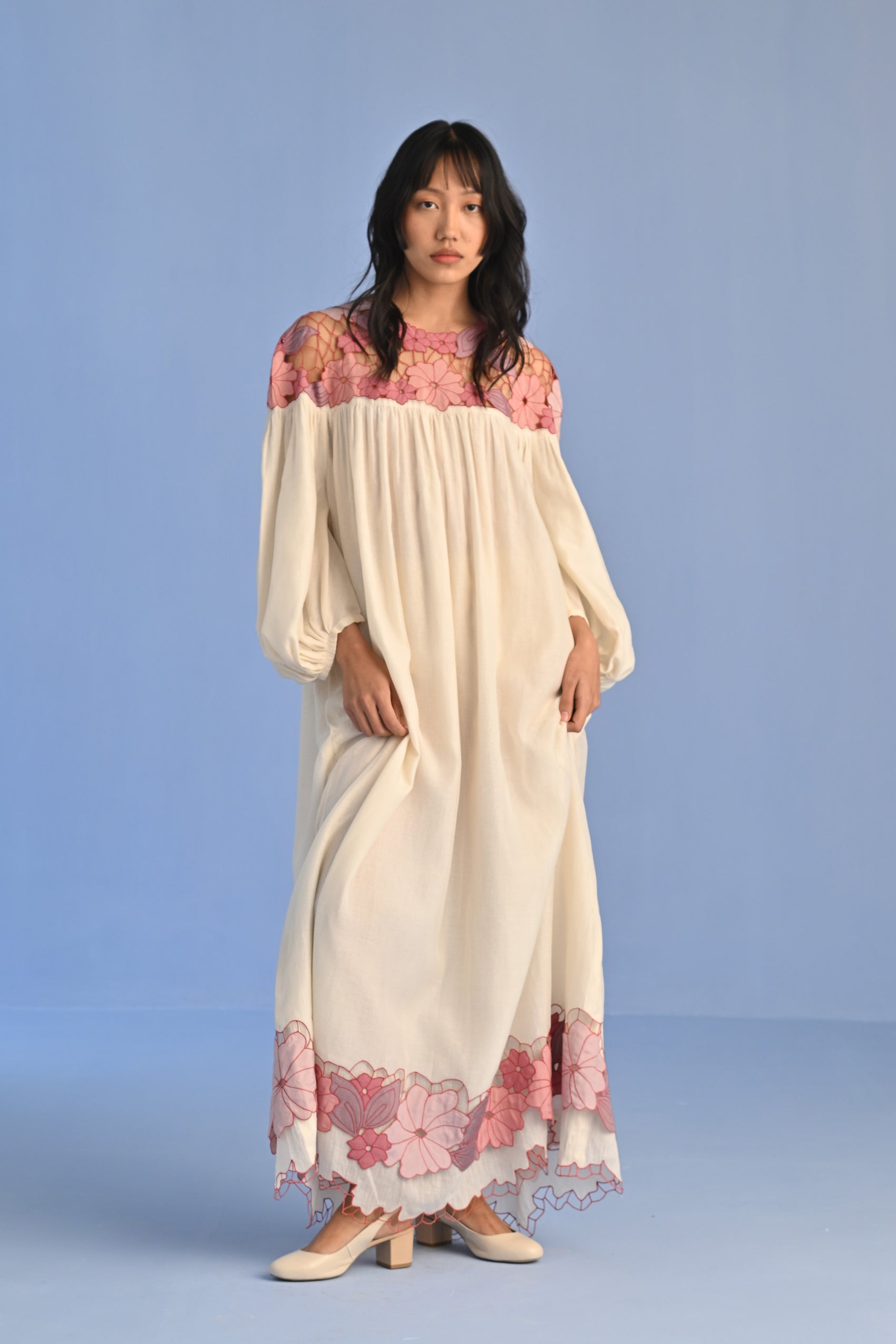 CUTWORK YOKE DRESS
