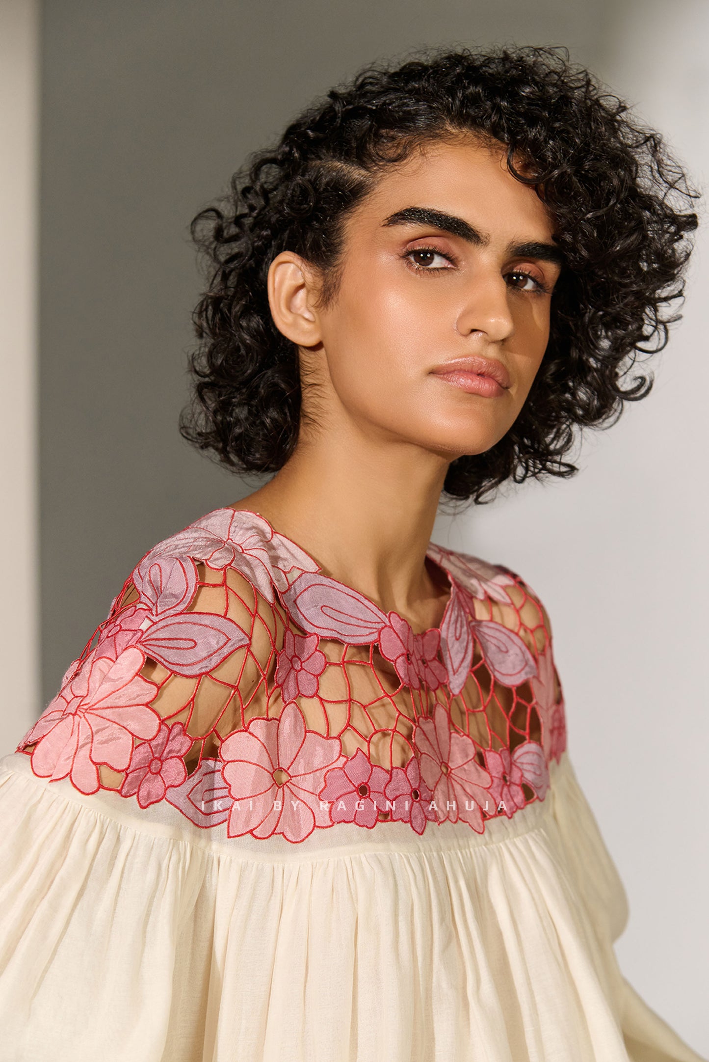 YOKE FLORAL CUTWORK SHIRT