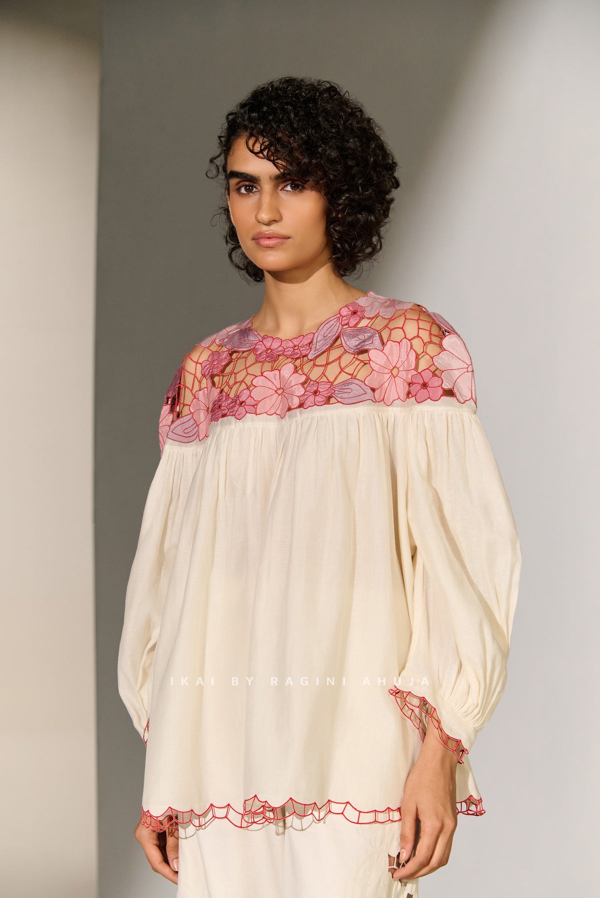 YOKE FLORAL CUTWORK SHIRT