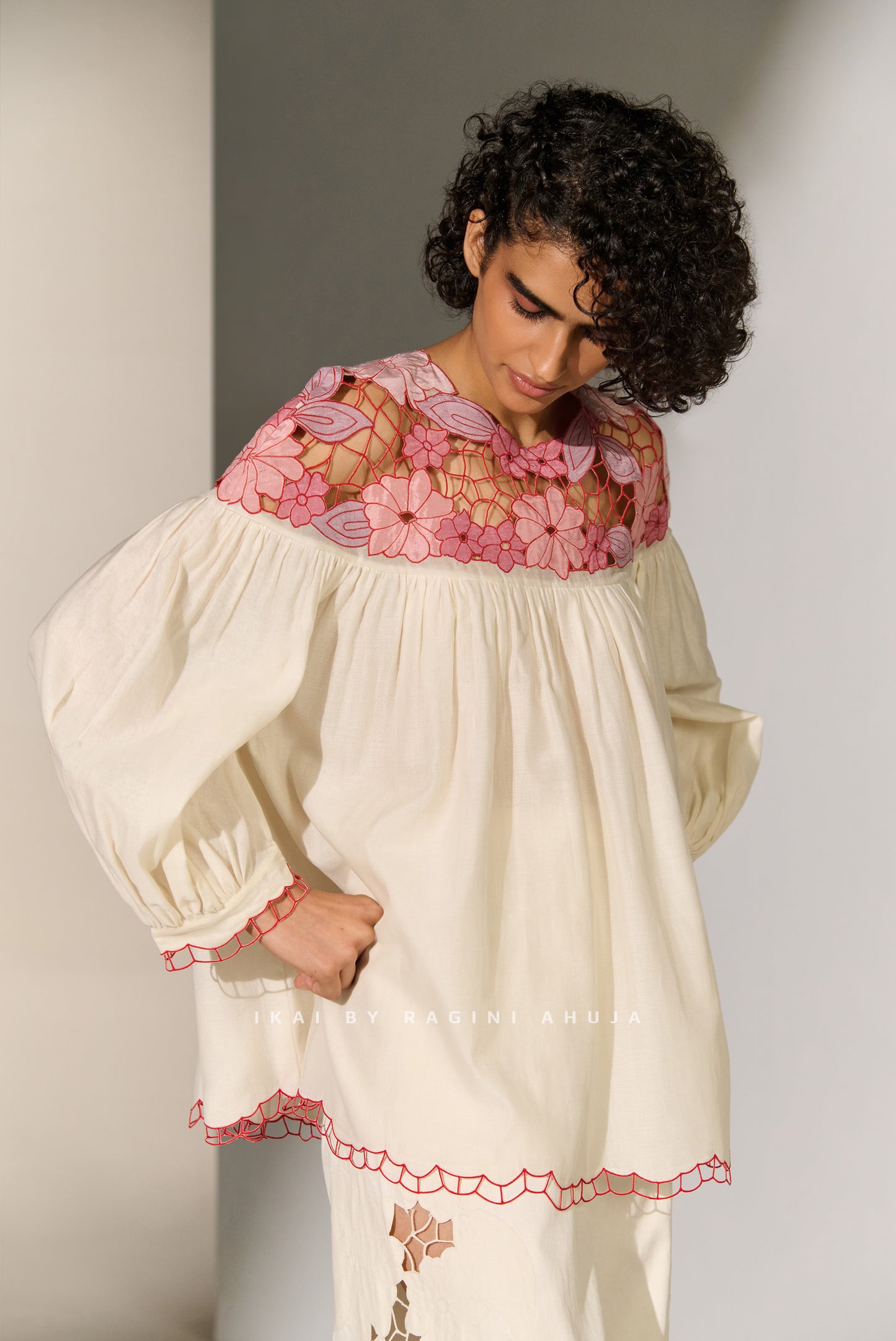 YOKE FLORAL CUTWORK SHIRT