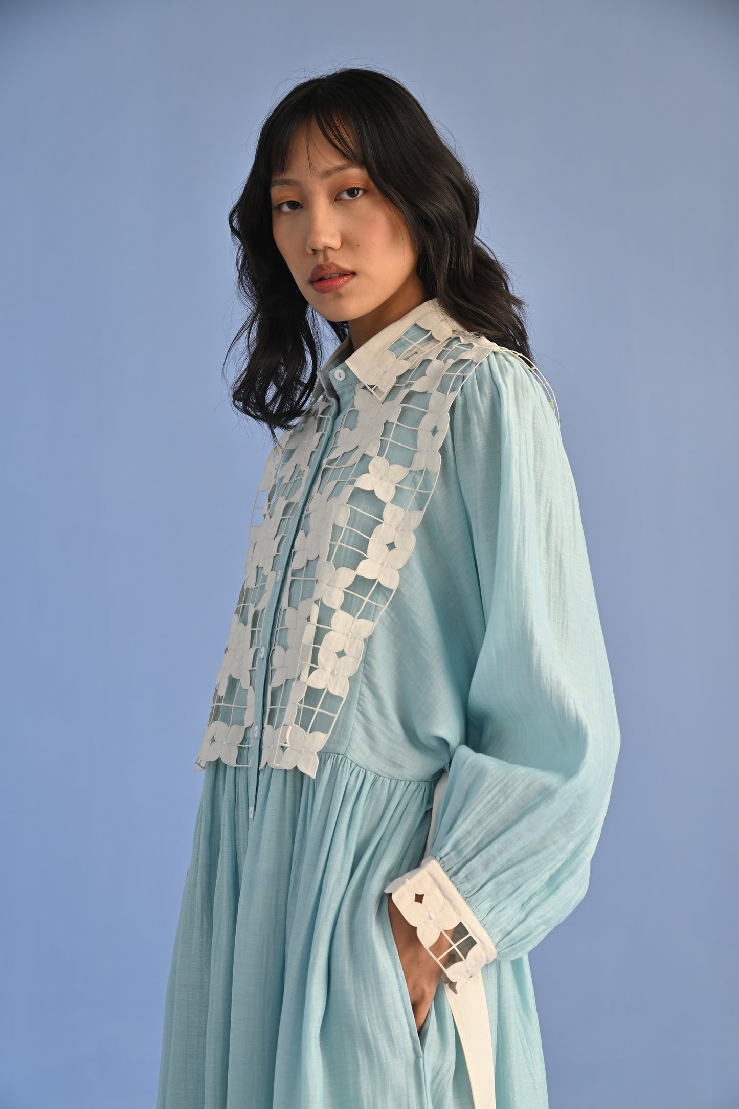 CUTWORK YOKE SHIRT DRESS