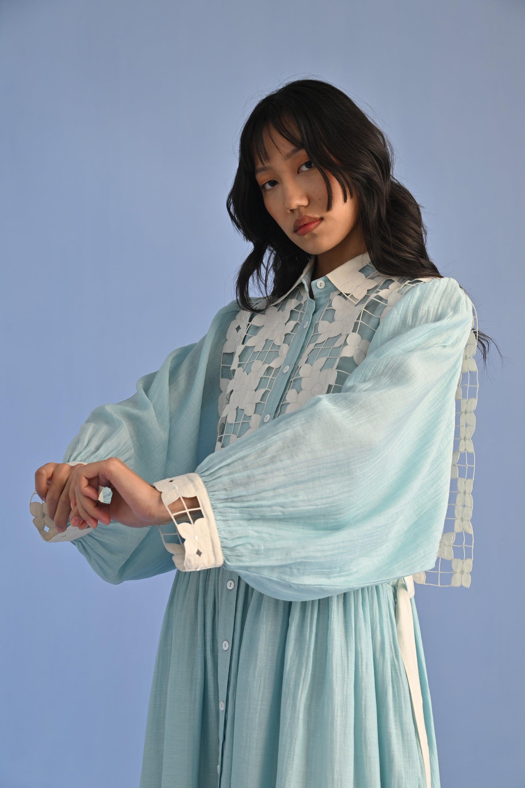 CUTWORK YOKE SHIRT DRESS