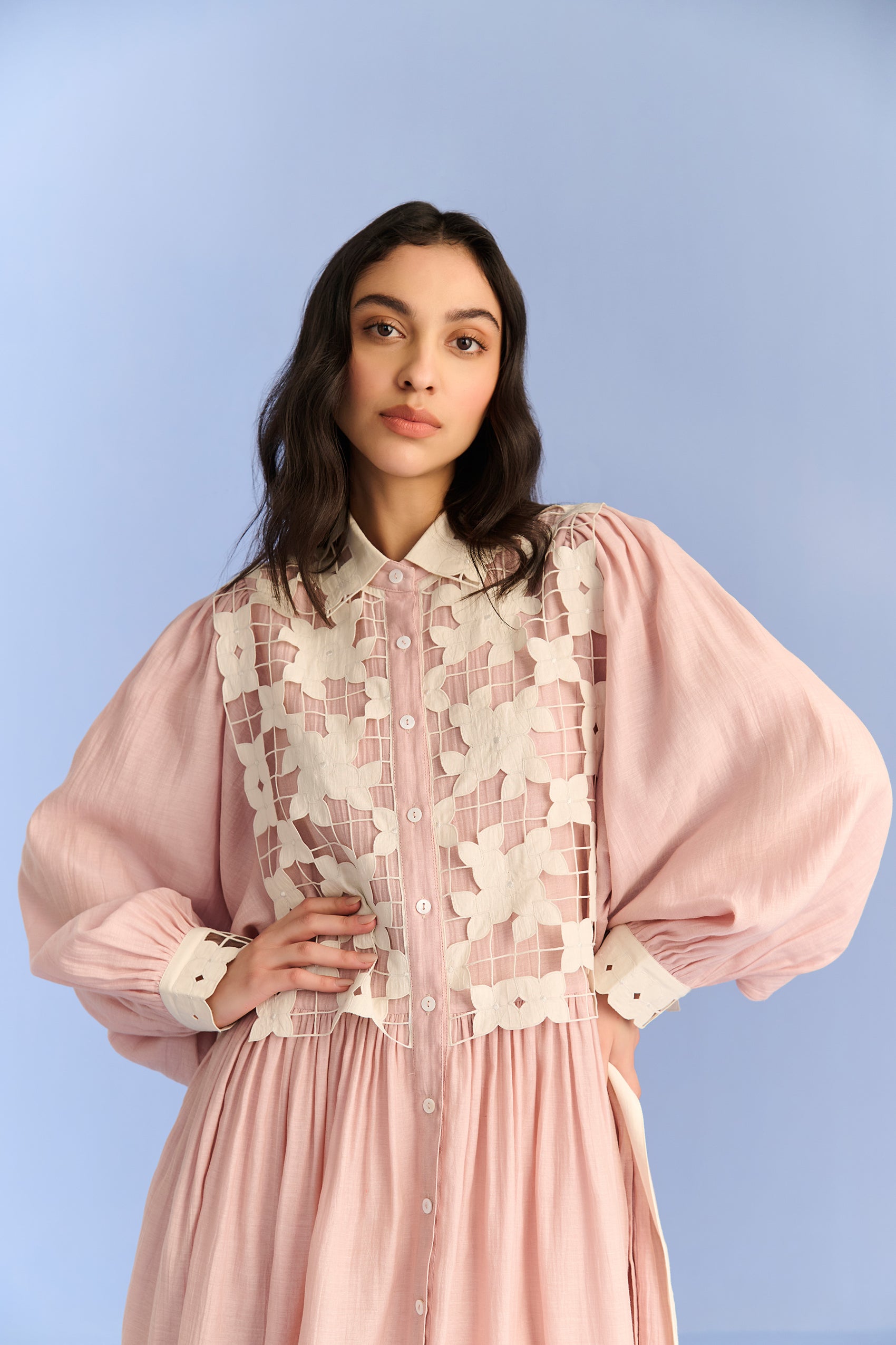 CUTWORK YOKE SHIRT DRESS
