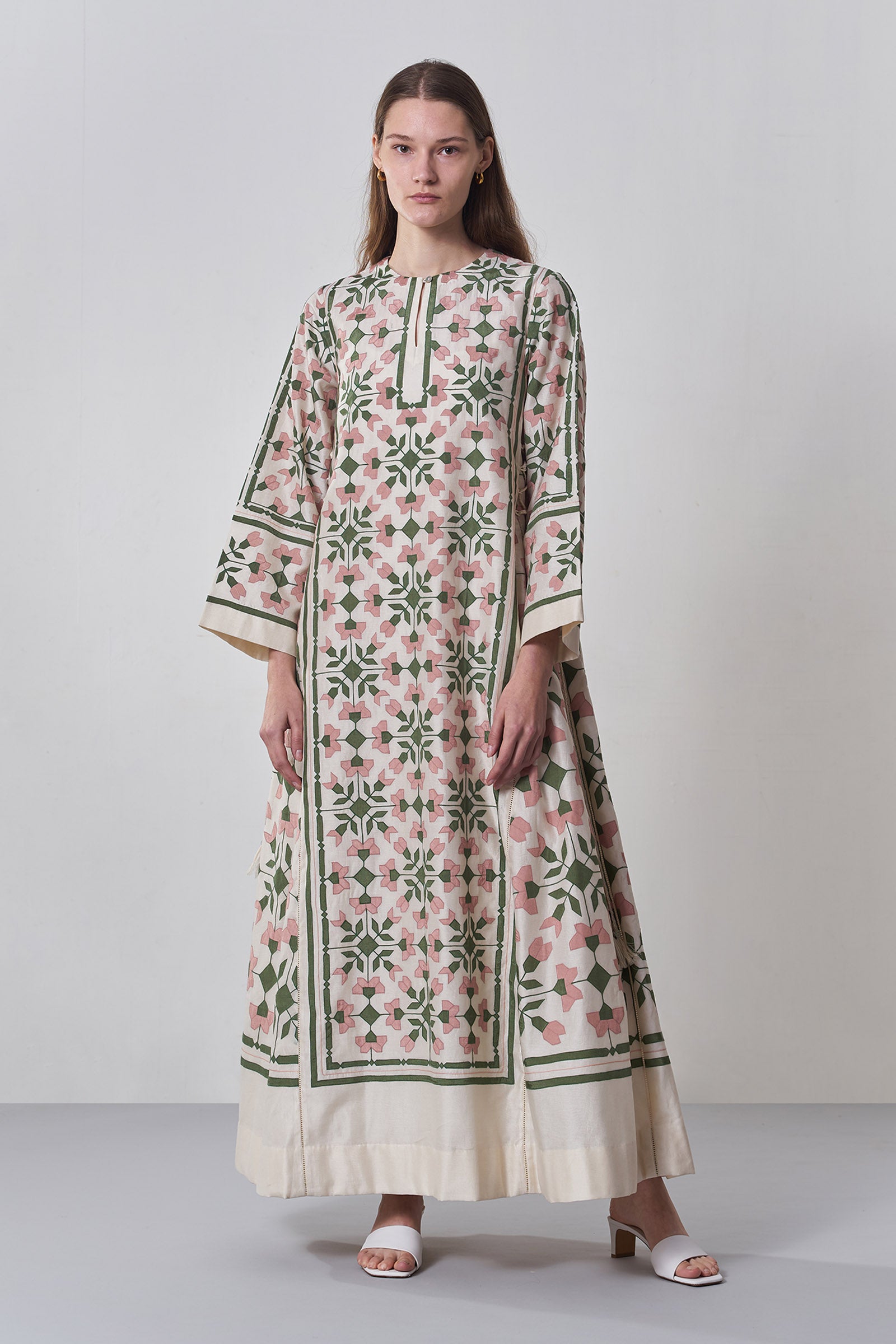 GEOMETRIC FLORAL A-LINE DRESS