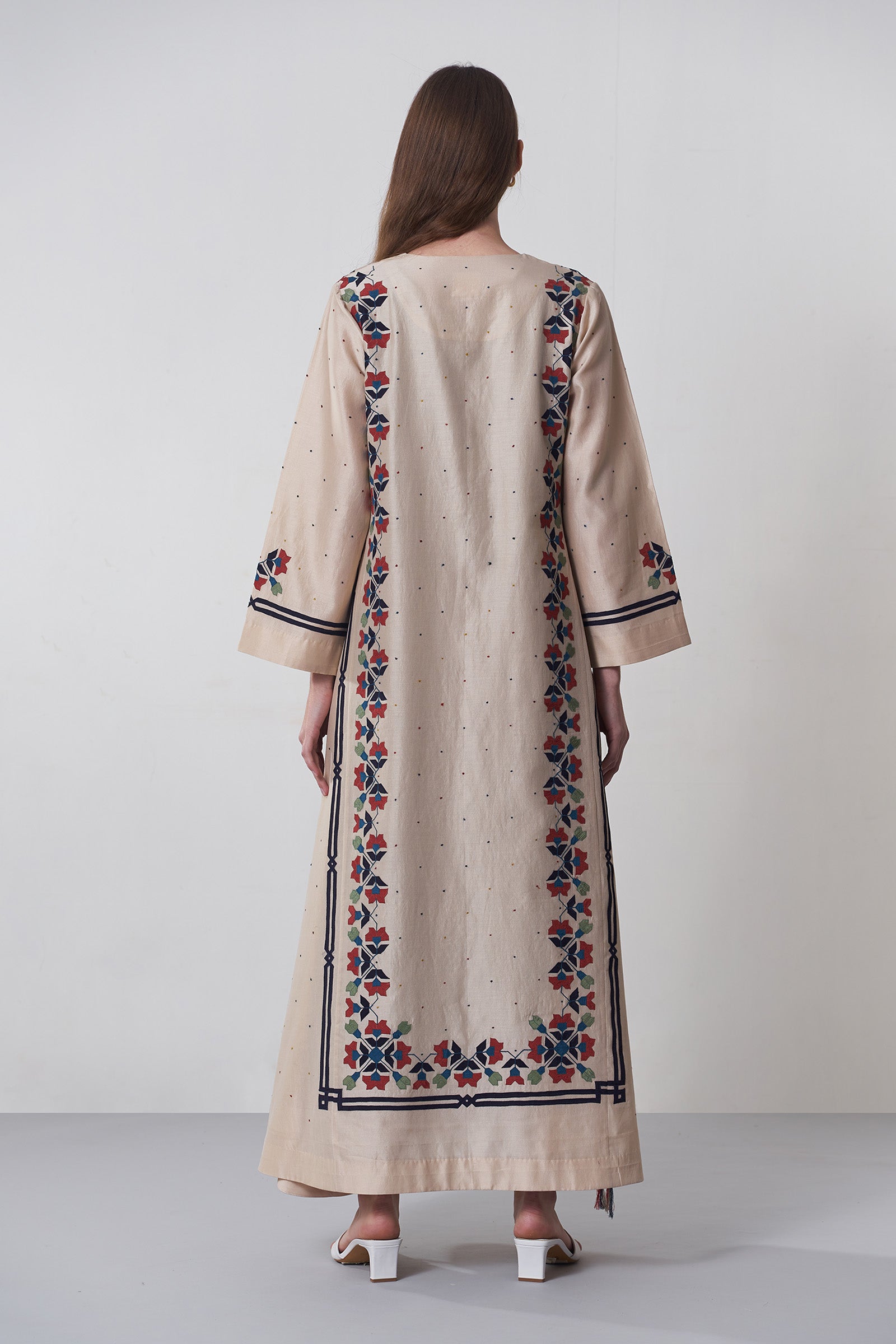 A-LINE GEOMETRIC FLORAL DRESS