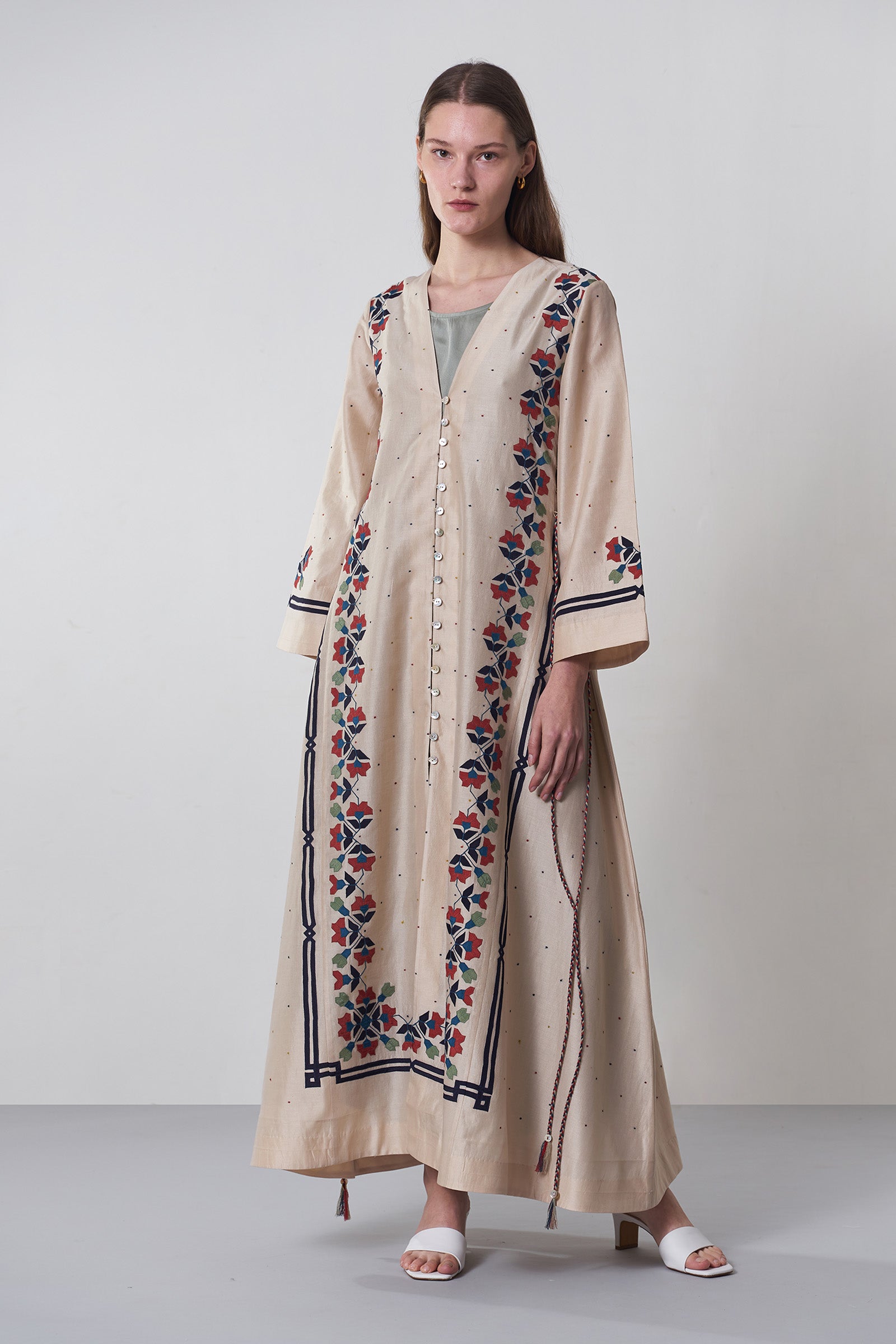 A-LINE GEOMETRIC FLORAL DRESS