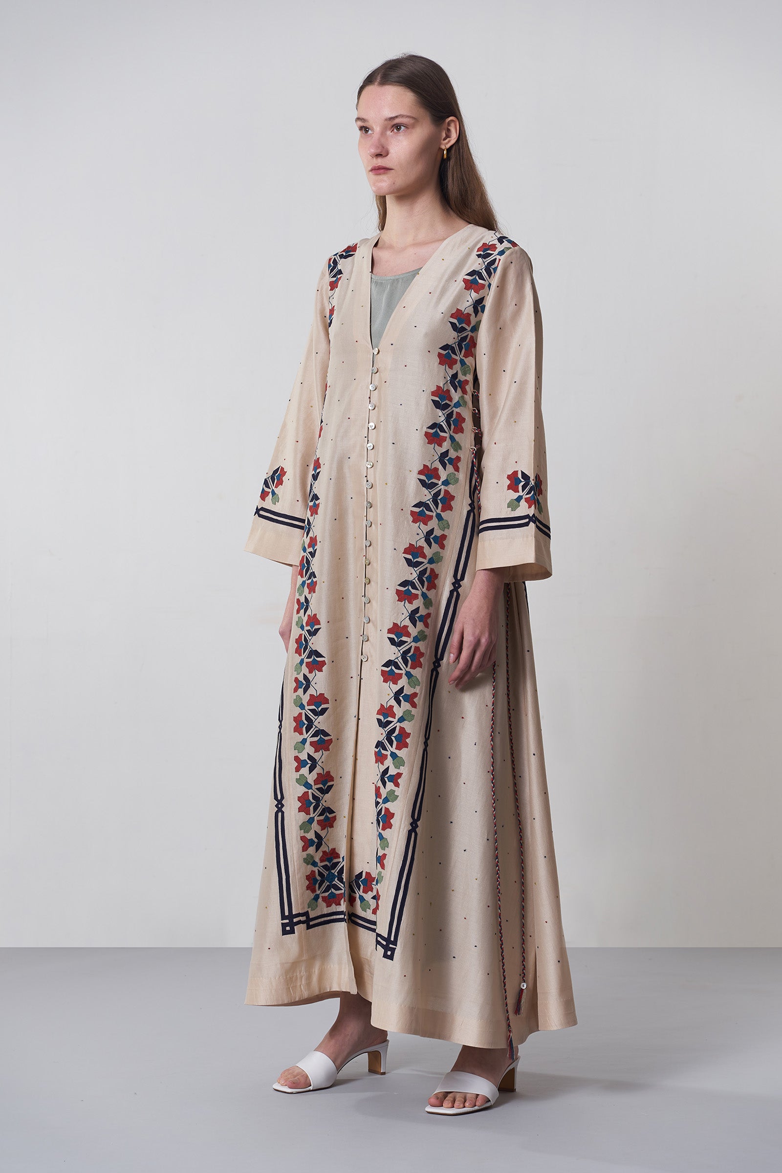 A-LINE GEOMETRIC FLORAL DRESS