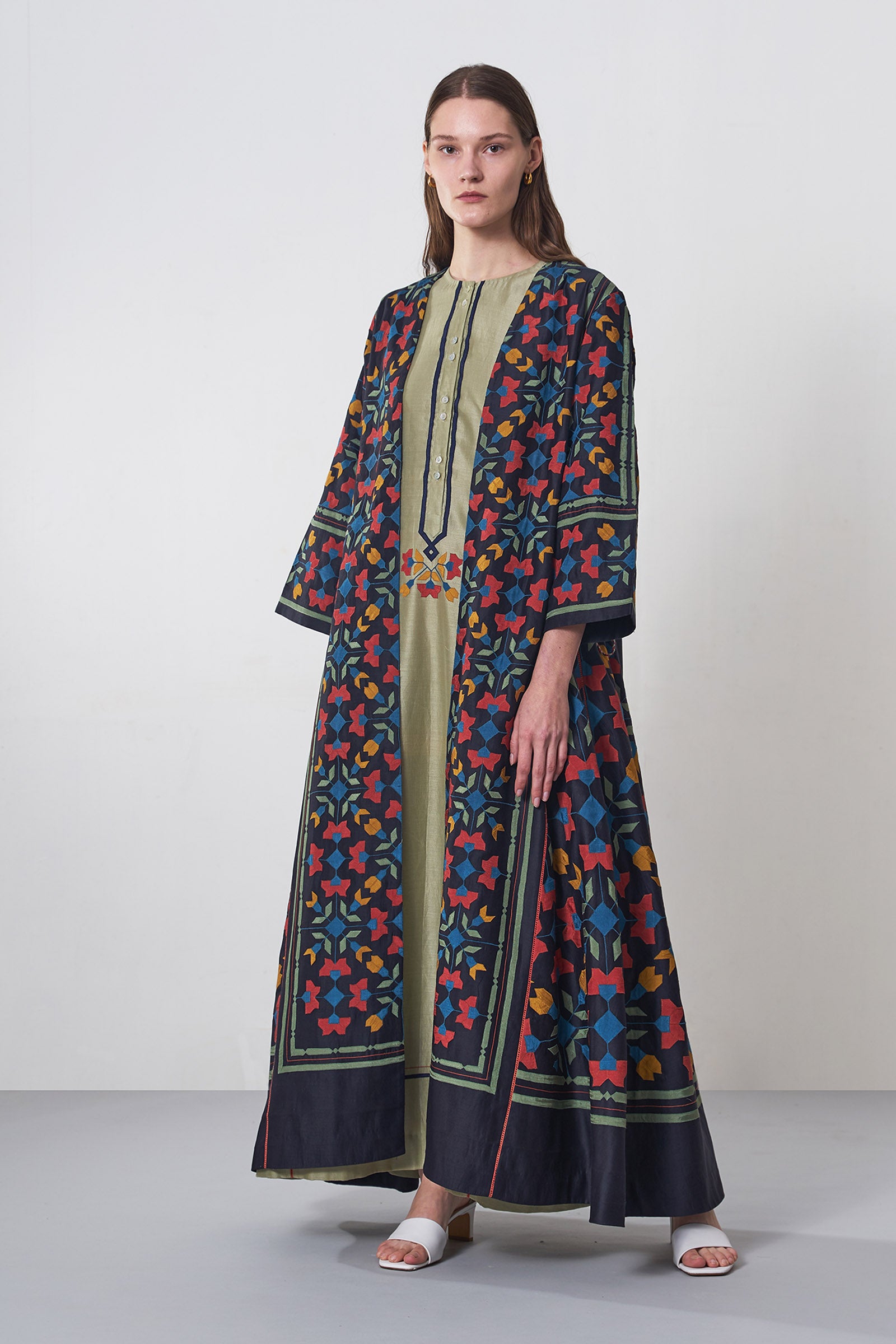 A-LINE GEOMETRIC FLORAL JACKET