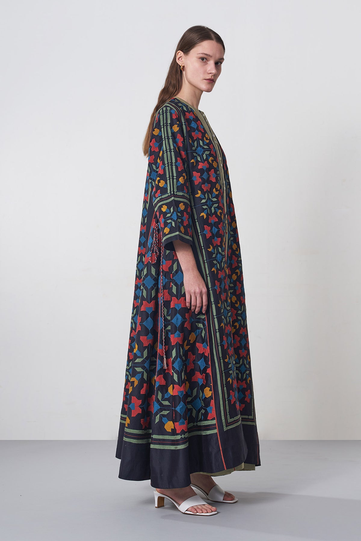 A-LINE GEOMETRIC FLORAL JACKET