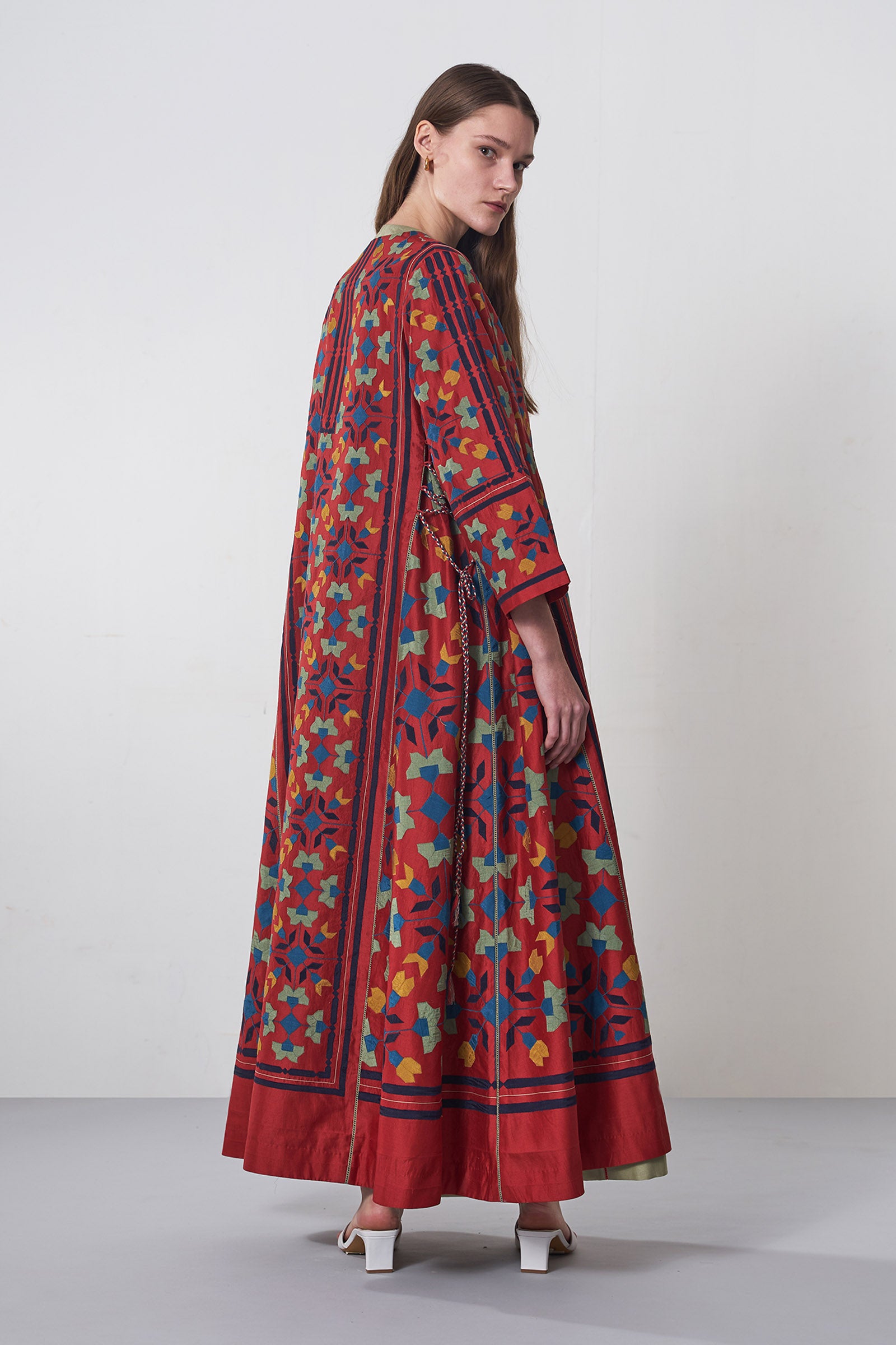 A-LINE GEOMETRIC FLORAL JACKET