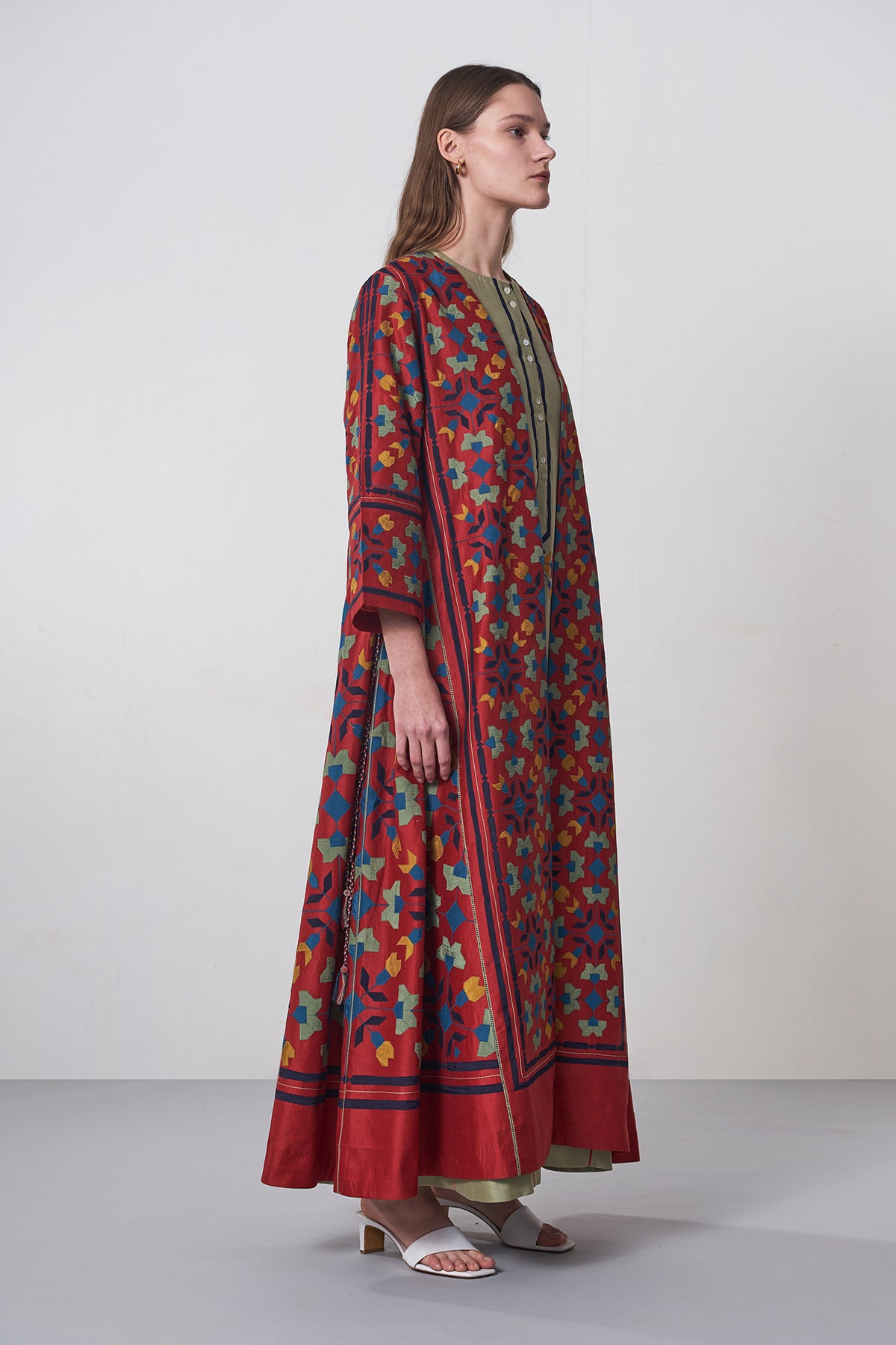 A-LINE GEOMETRIC FLORAL JACKET