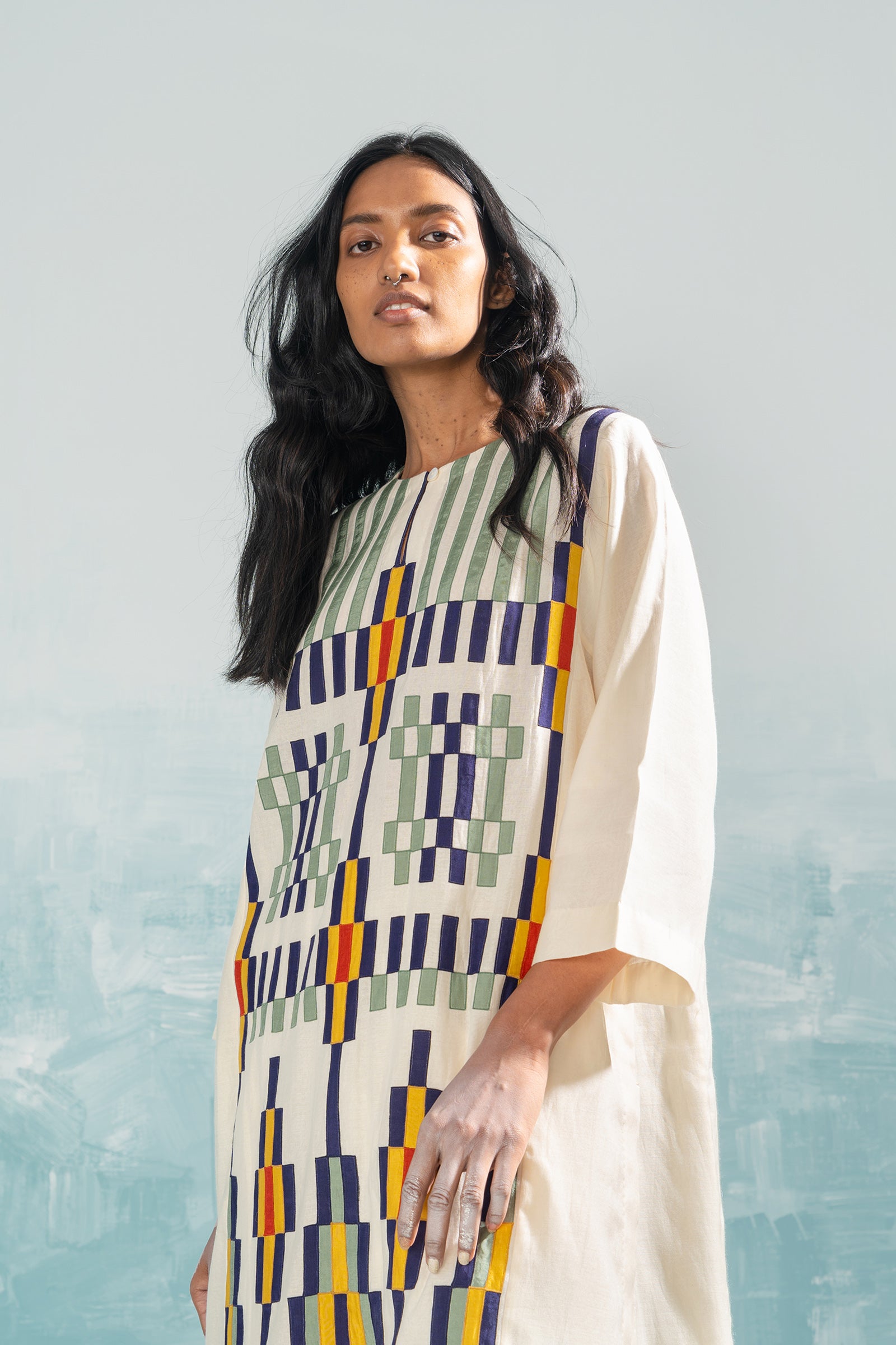 NILE MULTI-APPLIQUE' A-LINE KAMEEZ