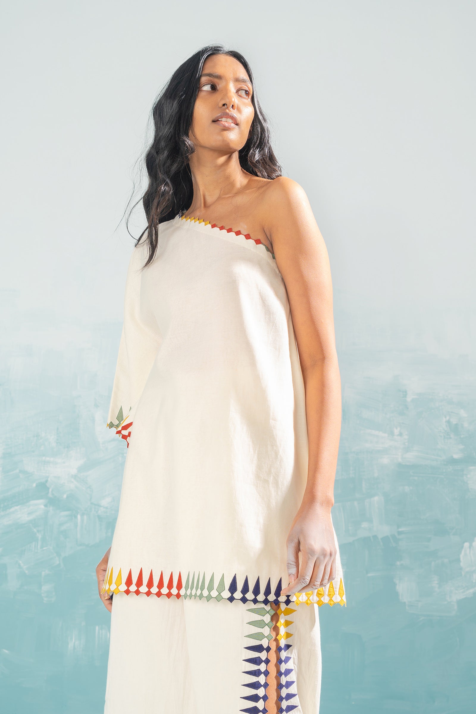 NILE MULTI-APPLIQUE' OFF SHOULDER SHIRT