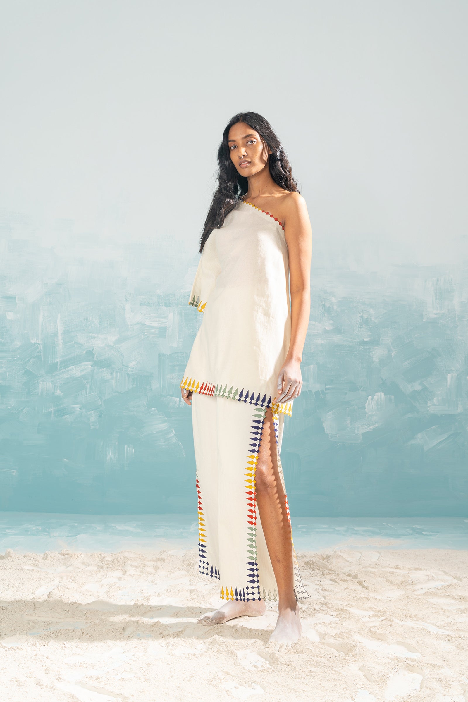 NILE MULTI-APPLIQUE' OFF SHOULDER SHIRT