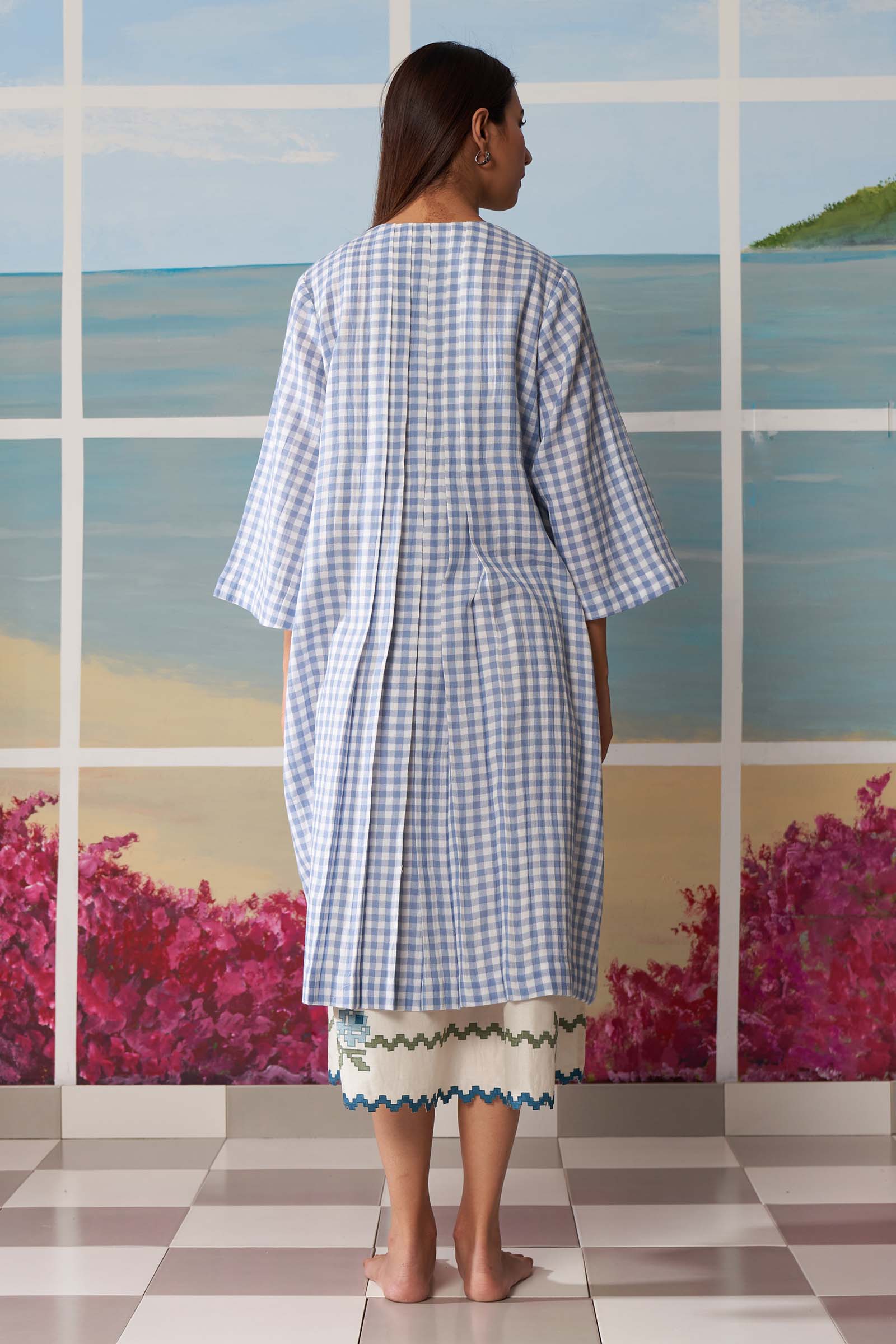 PLEATED GINGHAM DRESS