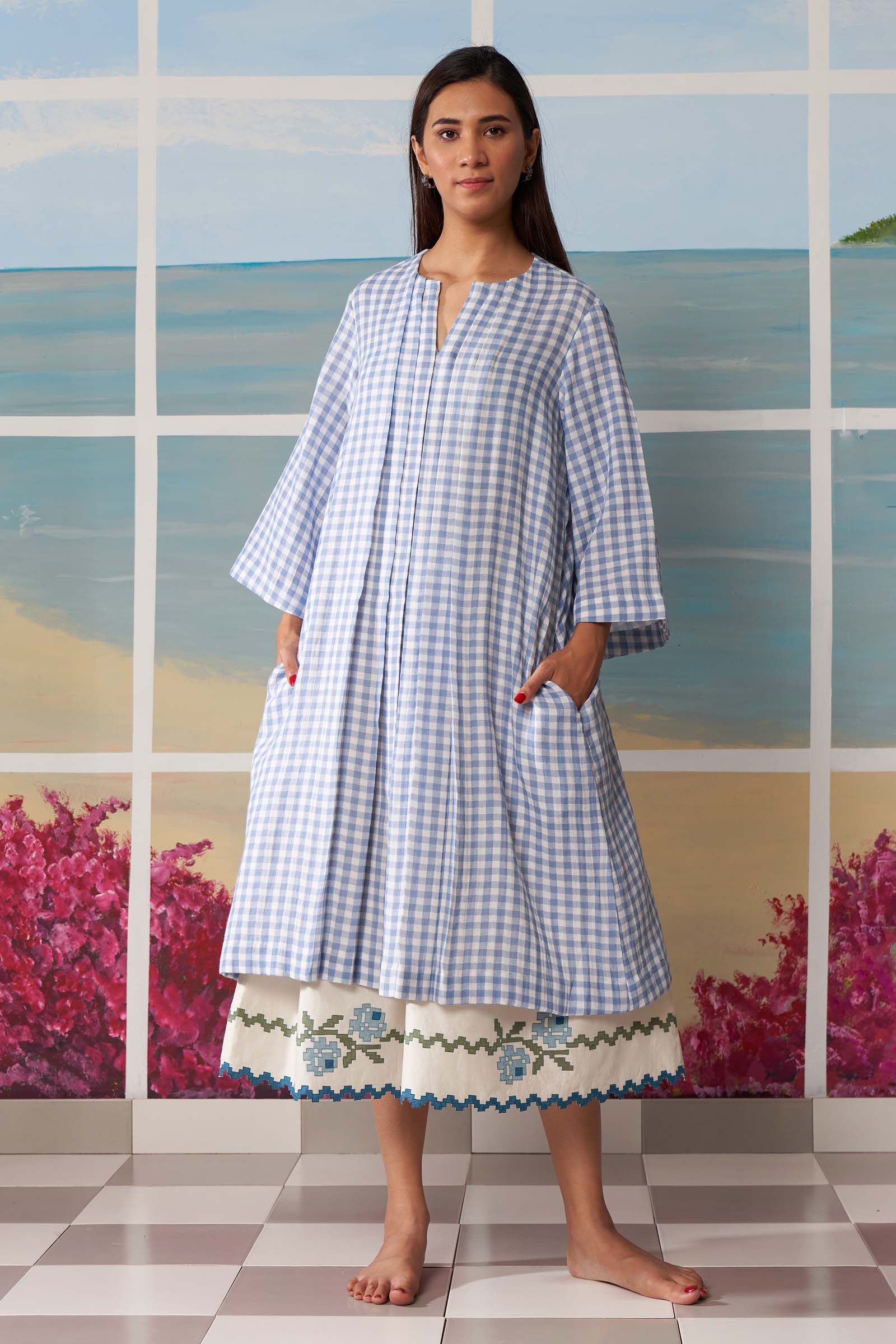 PLEATED GINGHAM DRESS