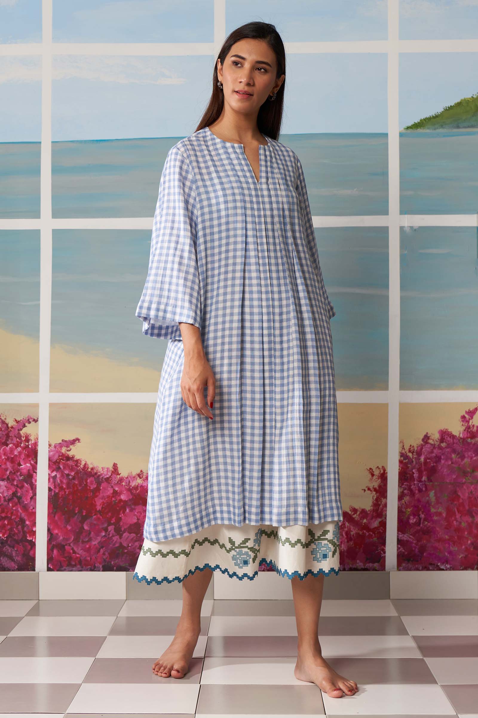 PLEATED GINGHAM DRESS