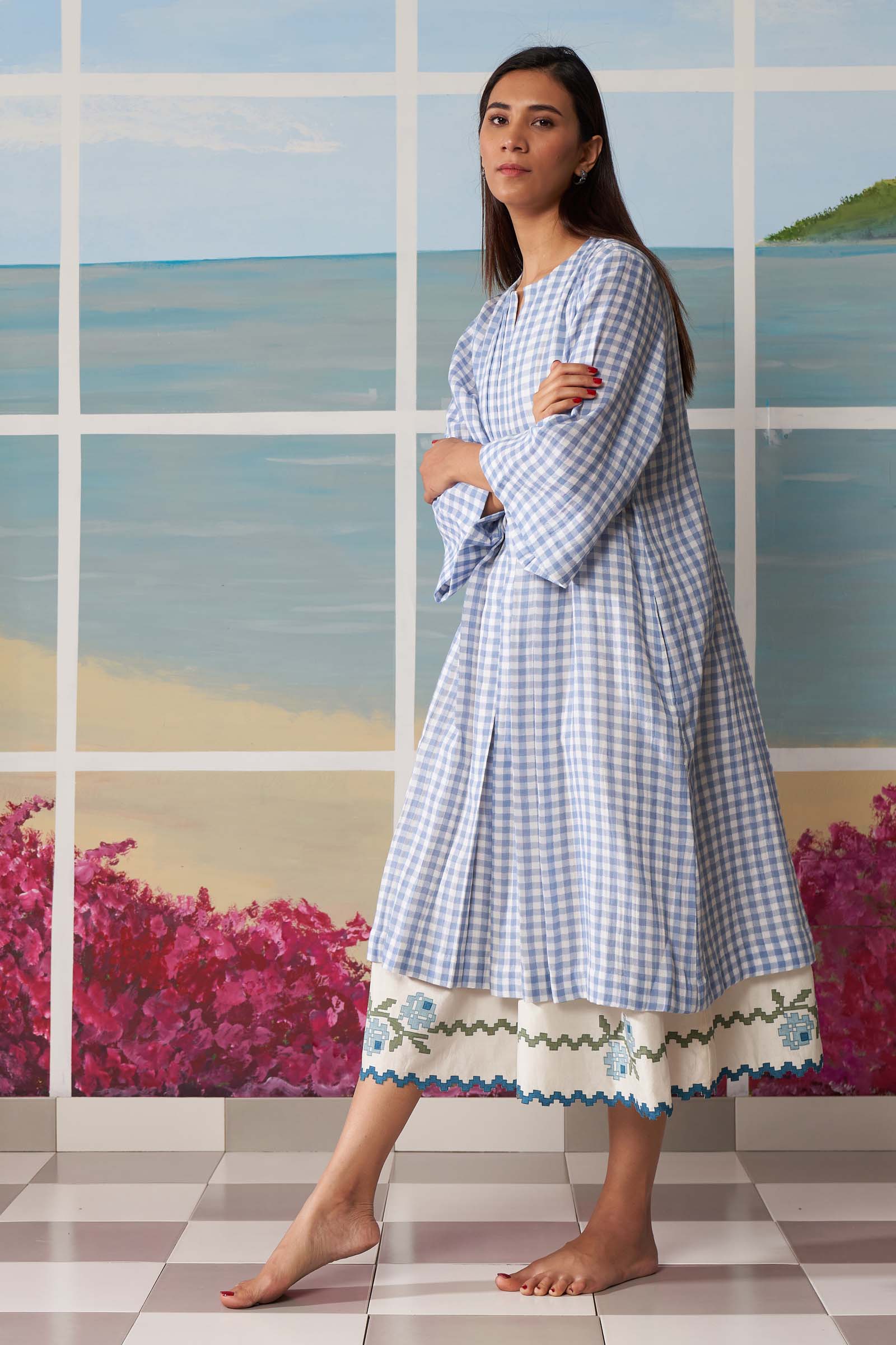 PLEATED GINGHAM DRESS