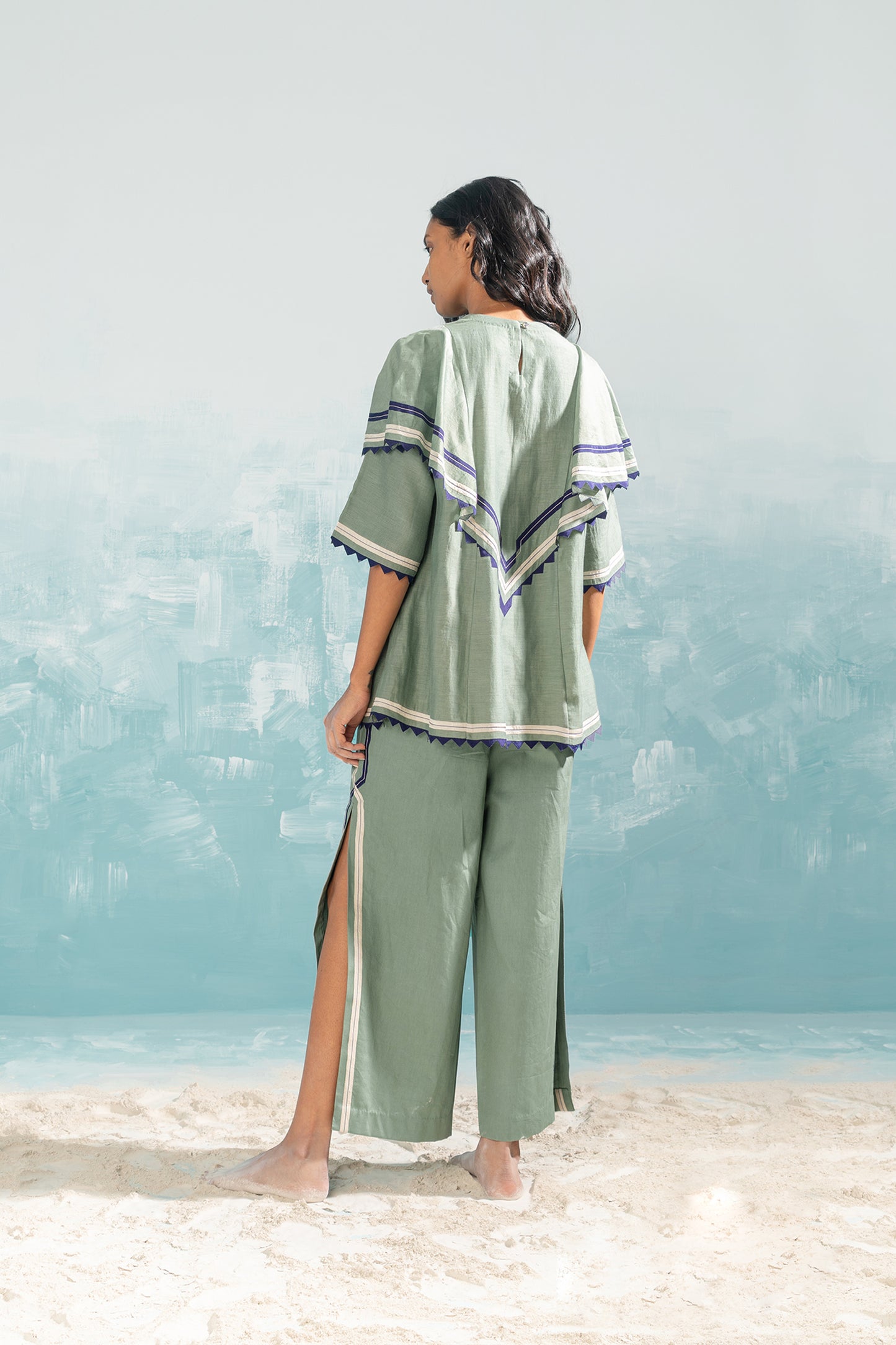 NILE SHOULDER FRILL SHIRT AND PANT SET
