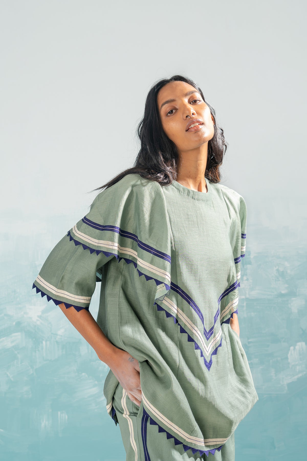 NILE SHOULDER FRILL SHIRT AND PANT SET