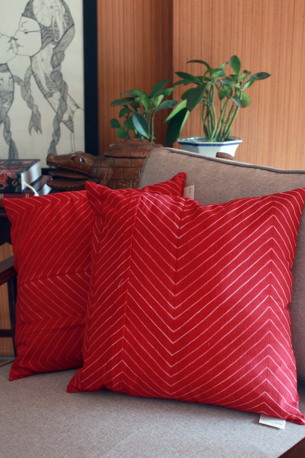 SHIBORI CHEVRON AND FLORAL CUSHION